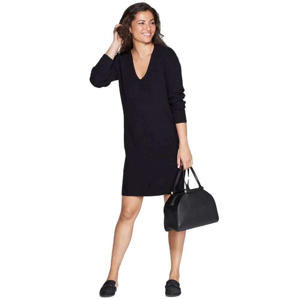 A New Day Black V-Neck Sweater Dress Size M